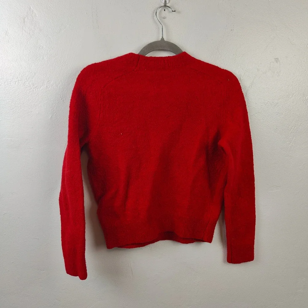 Coach Womens Sweater Small Red Crew Neck Wool Blend Embroidered Logo Preppy